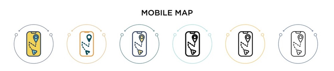 Poster - mobile map icon in filled, thin line, outline and stroke style. vector illustration of two colored a