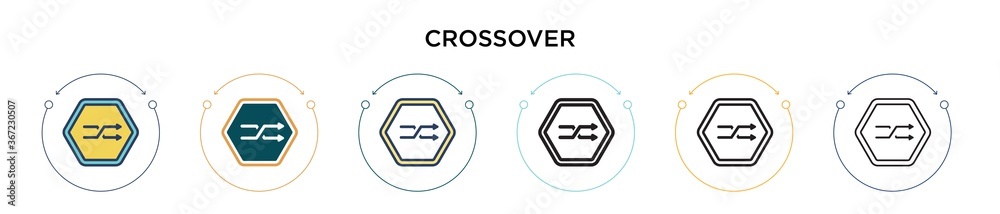 Crossover icon in filled, thin line, outline and stroke style. Vector illustration of two colored and black crossover vector icons designs can be used for mobile, ui, web - obrazy, fototapety, plakaty 
