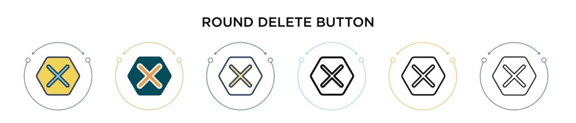 Wall Mural - Round delete button icon in filled, thin line, outline and stroke style. Vector illustration of two colored and black round delete button vector icons designs can be used for mobile, ui, web