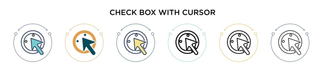 Wall Mural - Check box with cursor icon in filled, thin line, outline and stroke style. Vector illustration of two colored and black check box with cursor vector icons designs can be used for mobile, ui, web