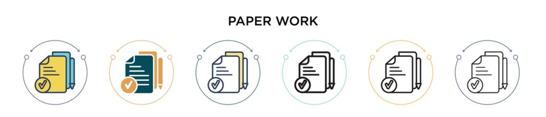 Poster - paper work icon in filled, thin line, outline and stroke style. vector illustration of two colored a