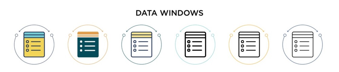 Aufkleber - Data windows icon in filled, thin line, outline and stroke style. Vector illustration of two colored and black data windows vector icons designs can be used for mobile, ui, web