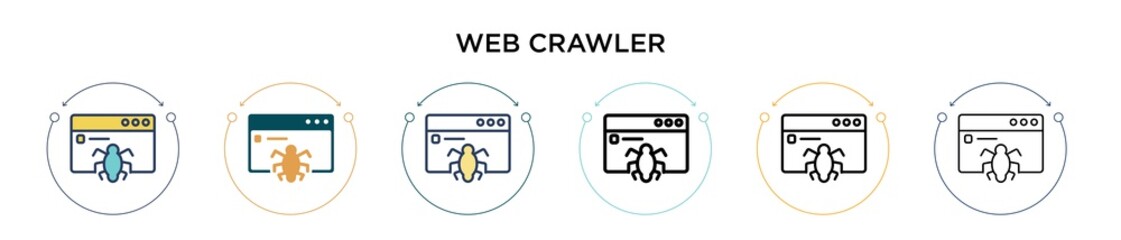 Poster - Web crawler icon in filled, thin line, outline and stroke style. Vector illustration of two colored and black web crawler vector icons designs can be used for mobile, ui, web