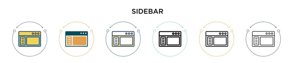 Poster - Sidebar icon in filled, thin line, outline and stroke style. Vector illustration of two colored and black sidebar vector icons designs can be used for mobile, ui, web