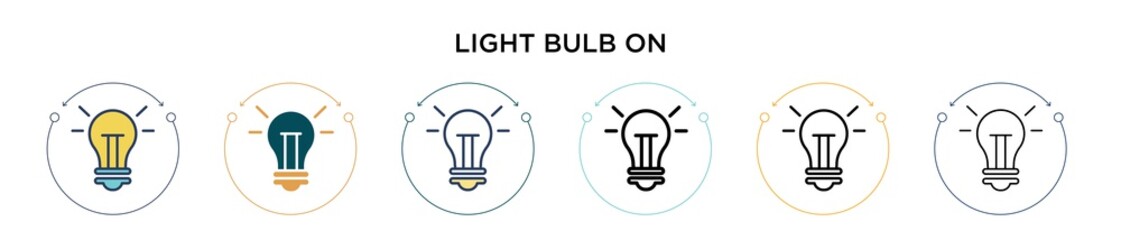 Poster - light bulb on icon in filled, thin line, outline and stroke style. vector illustration of two colore