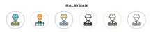 Malaysian Icon In Filled, Thin Line, Outline And Stroke Style. Vector Illustration Of Two Colored And Black Malaysian Vector Icons Designs Can Be Used For Mobile, Ui, Web