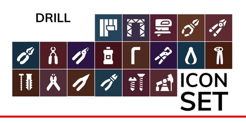 Poster - Modern Simple Set of drill Vector filled Icons