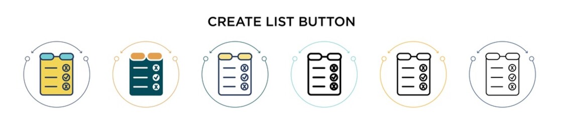 Poster - Create list button icon in filled, thin line, outline and stroke style. Vector illustration of two colored and black create list button vector icons designs can be used for mobile, ui, web