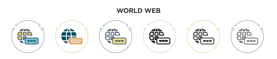 Poster - world web icon in filled, thin line, outline and stroke style. vector illustration of two colored an