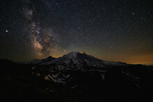Milky Way Above Mount Rainier Seen From The Mount Fremont Lookout