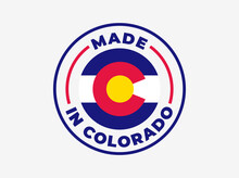 "Made In Colorado" Vector Icon. Illustration With Transparency, Which Can Be Filled With White, Or Used Against Any Background. State Flag Encircled With Text And Lines.