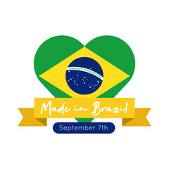 Wall Mural - made in brazil banner with flag in heart flat style