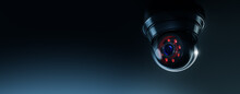 High Contrast Image Of A Surveillance Camera On A Dark Background (3D Rendering, Illustration)