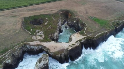 Wall Mural - Beautiful beach in Galicia,Spain. Aerial Drone Video