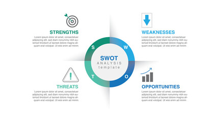 SWOT diagram for business, modern style with Strengths, Weakness, Opportunities, and Threats. presentation vector infographic.