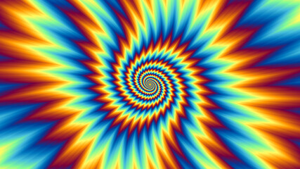 Pulsing fiery spirals. Optical illusion of movement.