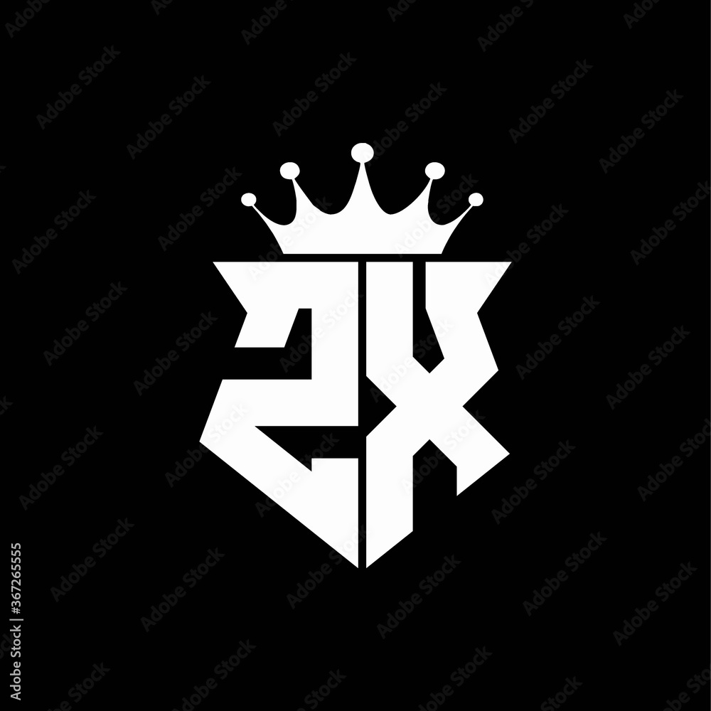 zx logo monogram shield shape with crown design template Stock Vector ...