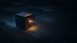 (3D Rendering, Illustration) Mysterious locked box with light coming through its keyhole on a dark background