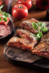 Wall Mural - Italian stromboli stuffed with ham, salami and cheese