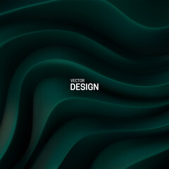 Poster - Dark green curvy pattern surface. Vector 3d illustration. Abstract futuristic background. Minimalist geometric cover design. Warped stripes. Topography relief. Elegant backdrop.