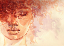 African American Woman. Illustration. Watercolor Painting
