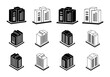 © Surachat Khongkhut - Building icons set, Company vector, Silhouette hotel and condo illustration on white background, Perspective bank and office, 3D apartment