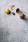 Fototapeta Desenie - Lemon, bay leaf and olive oil