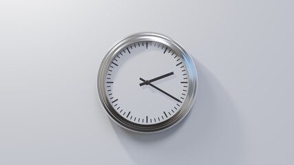 Wall Mural - Glossy chrome clock on a white wall at twenty past two. Time is 02:20 or 14:20