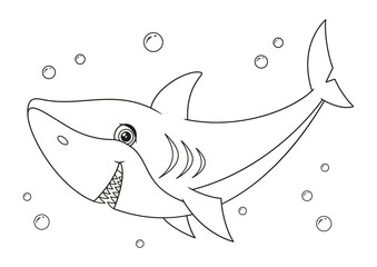 Wall Mural - Сute shark swims coloring page