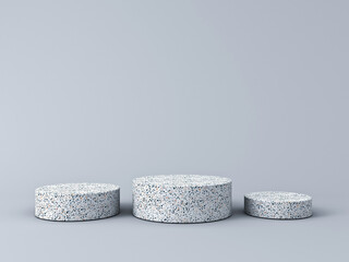 Poster - Blank marble product podium pedestals isolated on grey background with shadow 3D rendering