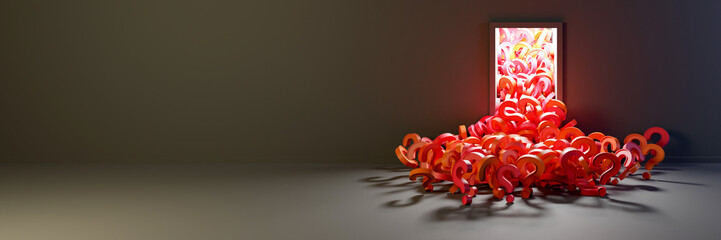 Poster - infinite question marks, original three dimensional illustration, 3d rendering