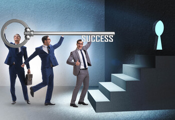 Businessmen in business success concept with key