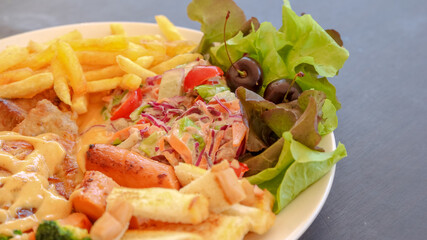 Wall Mural - Steak Salad and French fried