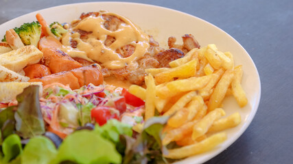 Wall Mural - Steak Salad and French fried