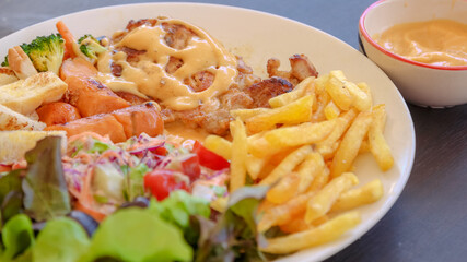 Wall Mural - Steak Salad and French fried