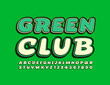 © Popskraft - Vector creative banner Green Club. Decorative 3D Font. Retro style Alphabet Letters and Numbers