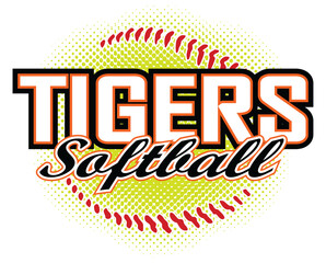 Wall Mural - tigers softball design is a tigers mascot design template that includes team text and a stylized sof