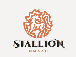 Wall Mural - Horse modern logo. Stallion heraldic emblem design editable for your business. Vector illustration.