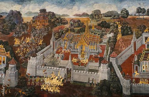 Cuadros en Lienzo Ancient thai painting Ramayana story