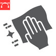 Hand with cleaning napkin glyph icon, hygiene and disinfection, wipe surface sign vector graphics, editable stroke solid icon, eps 10.