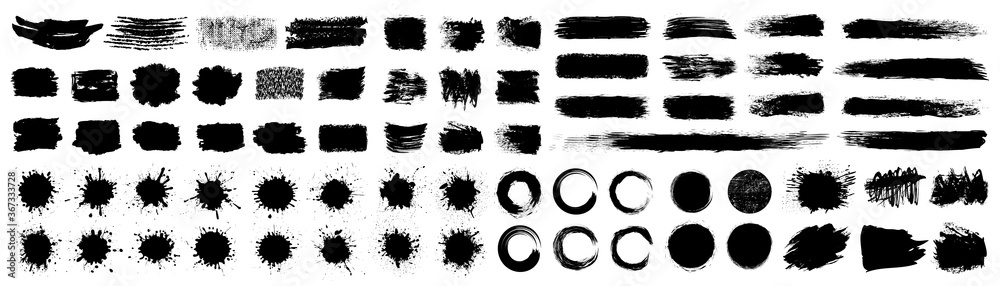 Set different black splash, collection brush strokes – stock vector - obrazy, fototapety, plakaty 