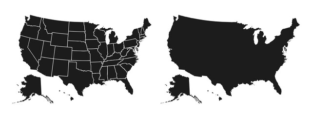united states of america map. usa map with and without states isolated – stock vector