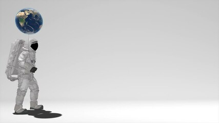 Wall Mural - atsronaut with a ball in the shape of the earth is walking on a white background. elements of this v
