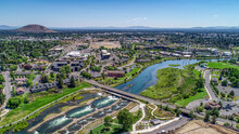 Aerial View Of Old Mill And Deschutes River In Bend, Oregon.
