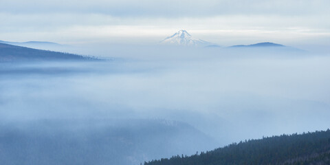 Wall Mural - Foggy panoramic view of Mt Hood from Green Ridge Lookout in Central Oregon.