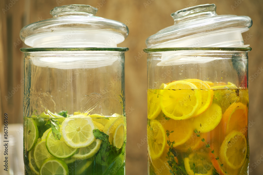 2 glass jars of lime and orange slices lemonade, cut into pieces Stock ...