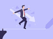 © Dreykon - Business risk concept. A man in a business suit walks along a thin cord, risking falling into the abyss and losing his business and money. Web banner. Vector illustration in modern flat style. EPS 10.