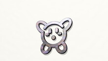 VIDEO GAME KIRBY From A Perspective On The Wall. A Thick Sculpture Made Of Metallic Materials Of 3D Rendering. Illustration And Background