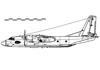 Wall Mural - Antonov An-26, Curl. Vector drawing of military transport aircraft. Side view. Image for illustration and infographics.