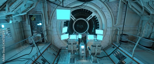 Cuadros en Lienzo Pilot's seat in the command post of a futuristic spaceship with glowing screens